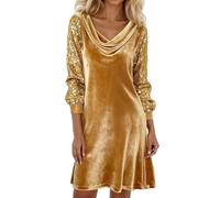 OBASDFD Vestido de fiesta informal de manga larga con lentejuelas, elegante y ajustado para salir de noche, dorado, M