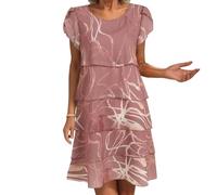 OBASDFD Vestido de pastel de primavera y verano con cuello redondo y estampado 3D, por debajo de la rodilla, con volantes, color claro, morado claro, XXL