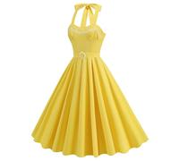 OBASDFD Vestido de picnic retro con un hombro y cintura para mujer, diseño de lunares, para hacer fotos, amarillo, M