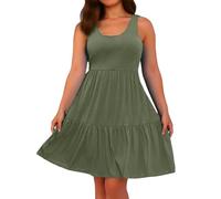 OBASDFD Vestido de primavera y verano para mujer, casual, sin mangas, de longitud media, verde, XL