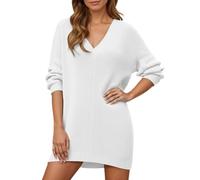 OBASDFD Vestido de punto acanalado, manga larga, cuello alto, casual, ajuste holgado, elegante, cálido, invierno, talla extragrande, blanco, L