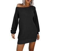 OBASDFD Vestido De Punto for Mujer Estilo Jersey con Hombros Descubiertos Largo Grueso(Black,XL)