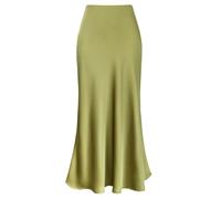 OBASDFD Vestido De Satén Color Liso con Cintura Alta for Mujer Falda Elegante Cremallera, Claro(M)