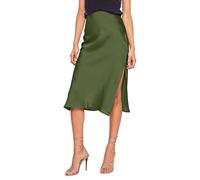 OBASDFD Vestido De Satén Liso Cintura Alta for Mujer Falda Elegante con Cremallera, Ejército
