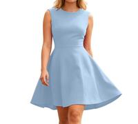 OBASDFD Vestido de verano casual con bolsillos, elegante y cómodo acampanado midi para uso diario, Azul Claro, S