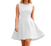 OBASDFD Vestido de verano casual con bolsillos, elegante y cómodo acampanado midi para uso diario, blanco, L