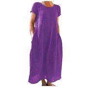 OBASDFD Vestido de verano para mujer, cómodo, holgado, color liso, manga corta, algodón, largo, Morado (, 3XL