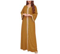 OBASDFD Vestido Dubái Musulmán con Relieve for Mujer(Brown,L)