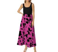OBASDFD Vestido elegante con estampado para mujer en primavera/verano, estilo militar, Morado (, XXL