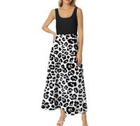 OBASDFD Vestido elegante con estampado para mujer en primavera/verano, Negro, XXL