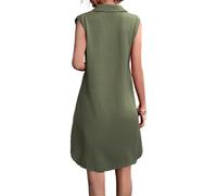 OBASDFD Vestido elegante de mezcla de lino con cuello en V para mujer, Ejercito Verde, M