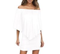 OBASDFD Vestido Informal Elegante for Mujer, Minivestido Fruncido con Hombros Descubiertos, Perfecto for Uso Diario(White,XXL)