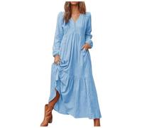 OBASDFD Vestido largo casual de algodón y lino para mujer con falda acampanada, opciones de color, Bu1., 4XL