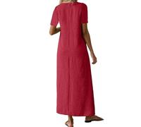 OBASDFD Vestido largo casual de lino con cuello para mujer, cómodo, verano, primavera, otoño, bohemio, holgado, elegante, versátil, Rd1., S