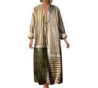 OBASDFD Vestido largo casual de manga larga con estampado floral para mujer, para primavera, verano, otoño, cómodo, fluido, elegante, ligero, verde claro, XL