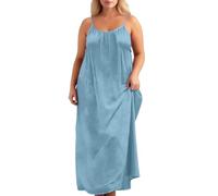 OBASDFD Vestido largo casual sin mangas, holgado, sin espalda, talla grande, abrigo de casa, traje de verano, azul celeste, 4XL