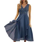 OBASDFD Vestido largo de gasa con cuello en V y encaje hueco para mujer, vestido de noche para dama de honor, verde, 3XL