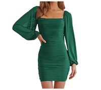 OBASDFD Vestido largo de malla elástica y manga cuadrada para niñas, caqui, XXL
