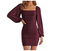 OBASDFD Vestido largo de malla elástica y manga cuadrada para niñas, rosso, XXL