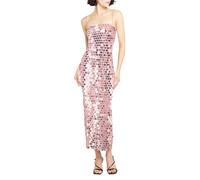 OBASDFD Vestido largo de noche con tirantes y lentejuelas para mujer, oro rosa, L