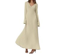OBASDFD Vestido Largo Elegante De Punto con Cuello Alto Estructura Acanalada Diseño Ajustado Ropa Informal Adelgazante Ajuste En La Cintura(Beige,S)