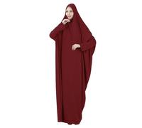 OBASDFD Vestido largo musulmán liso para mujer, rojo vino, XL