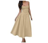 OBASDFD Vestido largo sin mangas para mujer, de verano, liso, sin espalda, acampanado, caqui, M