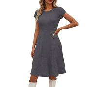 OBASDFD Vestido midi acanalado casual, elegante vestido interior, túnica de manga larga, suéter, suave y cómodo, atuendo diario, gris, S