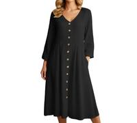 OBASDFD Vestido midi de lino sin esfuerzo con cintura alta para un uso diario casual relajado, Negro, 5XL
