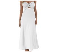 OBASDFD Vestido midi sexy sin tirantes con escote corazón para mujer, lino tubular para invitados de boda, blanco, L