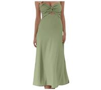 OBASDFD Vestido midi sexy sin tirantes con escote corazón para mujer, lino tubular para invitados de boda, verde, S