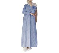 OBASDFD Vestido musulmán Abaya para mujer, caftán islámico, longitud completa, hiyab Dubái, maxi, azul, 4XL