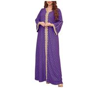 OBASDFD Vestido musulmán de Dubai en relieve para mujer, Morado (, XL