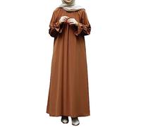 OBASDFD Vestido musulmán para mujer, manga trompeta, bolsillo, cuello redondo, holgado, ropa de oración, rosso, L
