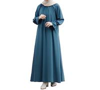 OBASDFD Vestido musulmán para mujer, manga trompeta, bolsillo, cuello redondo, holgado, ropa de oración, rosso, L