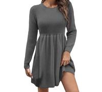 OBASDFD Vestido tipo suéter para mujer, casual, de punto, liso, cómodo, de manga larga, para todas las estaciones, gris, M
