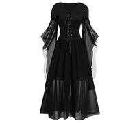 OBASDFD Vestidos de cóctel para mujer, vestido gótico de los años 50, vestido midi cruzado de manga larga acampanada para fiesta, rojo vino, 3XL