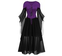 OBASDFD Vestidos de cóctel para mujer, vestido gótico de los años 50, vestido midi cruzado de manga larga acampanada para fiesta, rojo vino, 3XL