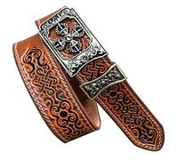 OBASDFD Western Cowgirl Cowboy Country Fashion Belt - Floral Engraved Buckle, Full Grain Genuine Leather, 38mm Wide For Jeans Pants (Brown,115cm/waist:38"~40")