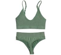 OBASDFD Women Bra Set Neck Tops High Waist Thongs Underwear Comfort Wire Lingerie Set(Light brle,L)(Green,M)