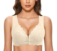 OBASDFD Women Bra Without Steel Ring French Closed Front T Back Plus Size Seamless Unlined for Large Breasts Nursing Bustier, Wine Red, M(Beige,L)