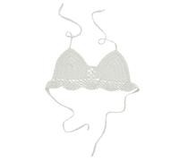 OBASDFD Women Hollow out Crochet Knit Bikini Halter Bralette Backless Tie Push Up Bra Summer Swimsuit Beachwear Yellow(White,S)