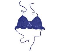 OBASDFD Women Hollow out Crochet Knit Bikini Halter Bralette Backless Tie Push Up Bra Summer Swimsuit Beachwear Yellow(Blue,Large)