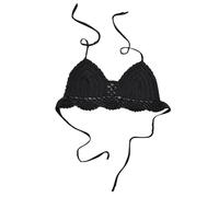 OBASDFD Women Hollow out Crochet Knit Bikini Halter Bralette Backless Tie Push Up Bra Summer Swimsuit Beachwear Yellow(Black,S)
