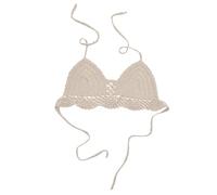 OBASDFD Women Hollow out Crochet Knit Bikini Halter Bralette Backless Tie Push Up Bra Summer Swimsuit Beachwear Yellow(Beige,Medium)