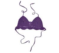 OBASDFD Women Hollow out Crochet Knit Bikini Halter Bralette Backless Tie Push Up Bra Summer Swimsuit Beachwear Yellow(Purple,Large)