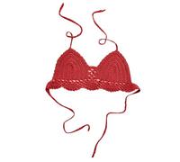 OBASDFD Women Hollow out Crochet Knit Bikini Halter Bralette Backless Tie Push Up Bra Summer Swimsuit Beachwear Yellow(Red,Large)