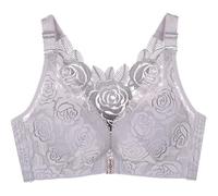 OBASDFD Women Lace Edge Buckle Front Bra Without Steel Ring Movement Seamless Gathering Adjustment Yoga Sleep Large Underwear, Gray, 36C(Gray,36C)