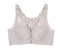 OBASDFD Women Lace Edge Buckle Front Bra Without Steel Ring Movement Seamless Gathering Adjustment Yoga Sleep Large, Light Grey, 42C(Dark Green,42E)