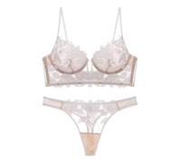 OBASDFD Women Lace Lingerie Set Elegant Transparent Underwear Ventilate Ladies Bra and Panty Set(Black,L)(White,M)